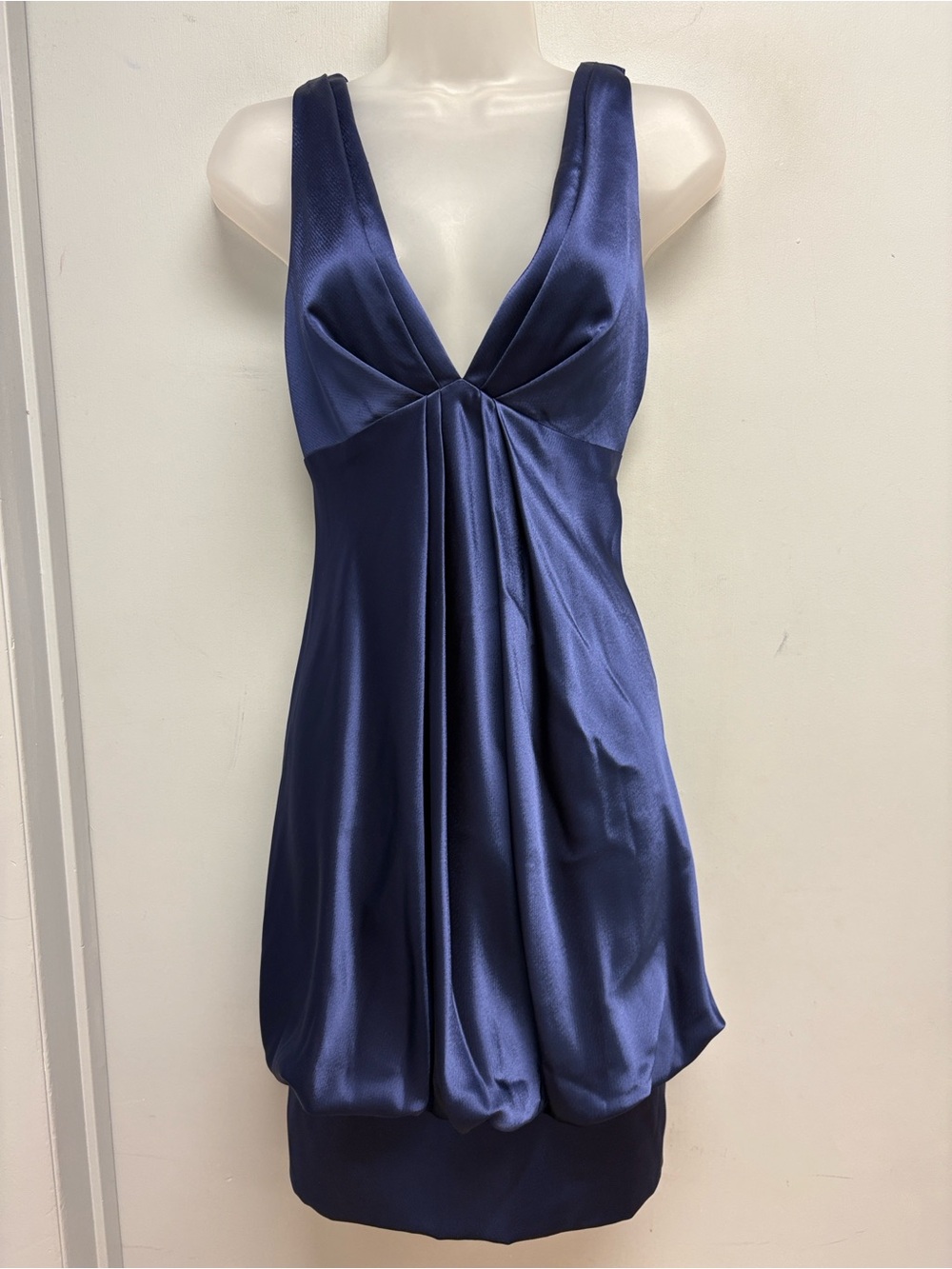 A.B.S. Allen Schwartz Navy Satin Bubble Hem Mini Dress Size 4